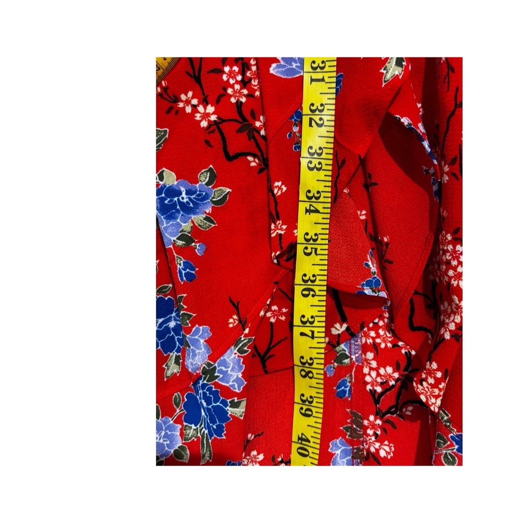 Magnolia Skye Red Floral Ruffle Wrap Dress High Low V-Neck Sz S boho cottagecore - Picture 7 of 10